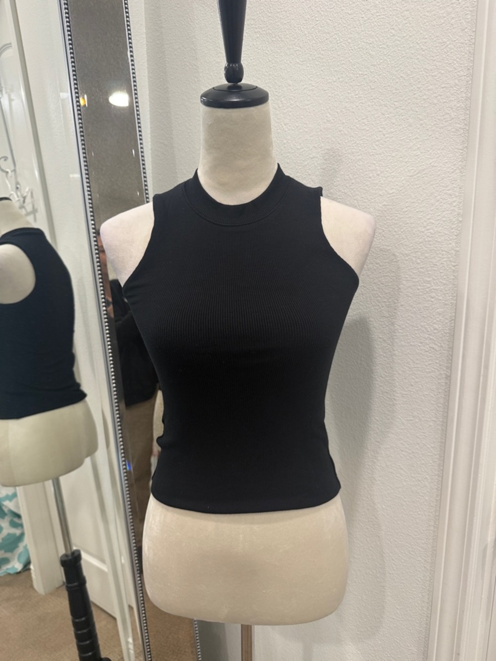 LNA Black Ribbed High-Neck Sleeveless Tank